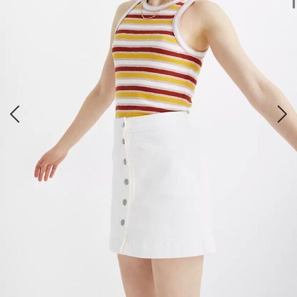 Madewell mini skirt denim A line in tile white: button front edition size 8 y2k - Picture 3 of 10